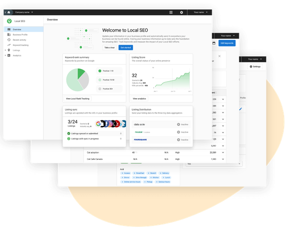 Local SEO platform dashboard managing listings across directories