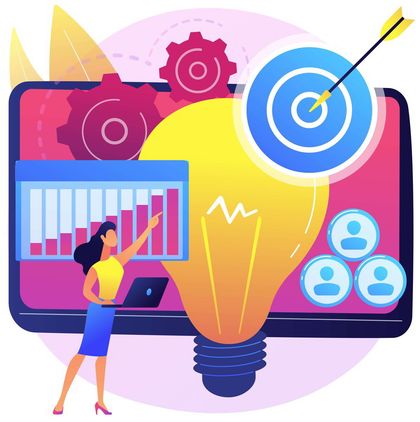 Illustration of a target and analytics charts on a monitor