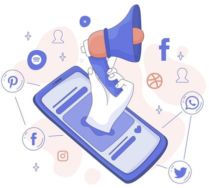 Illustration of a smartphone surrounded by social media icons