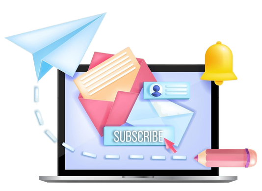 Illustration of an email newsletter leaving a laptop
