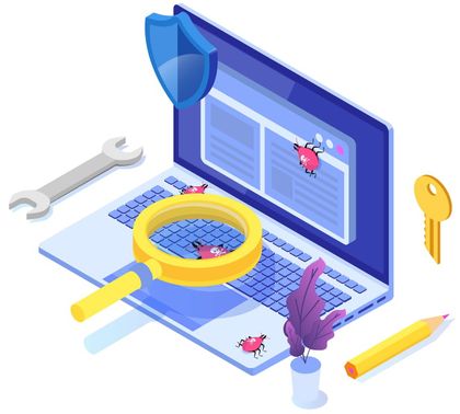 Illustration of a magnifying glass inspecting a website for accessibility issues