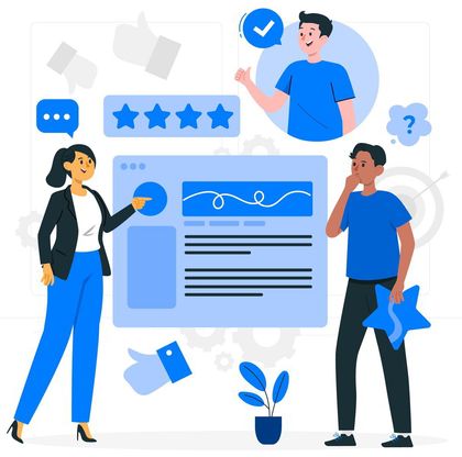 Illustration of two people organizing messages on a large dashboard