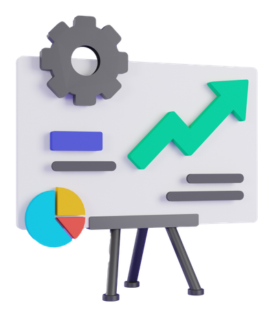 3D illustration of a presentation board with charts