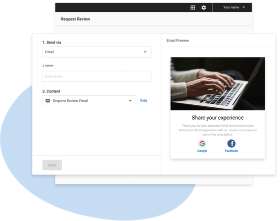Review request form being sent to a customer by email or text