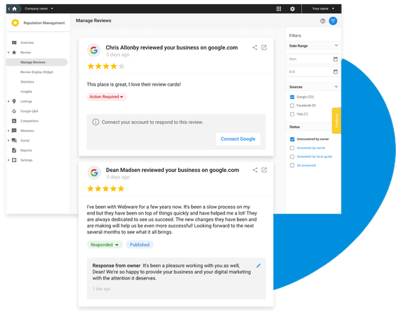 Inbox showing new Google reviews with reply options