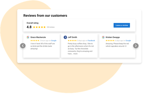 Website widget displaying recent customer reviews with an overall star rating