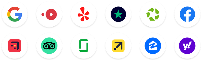 Logos of review sites including Yelp, Tripadvisor and Zillow